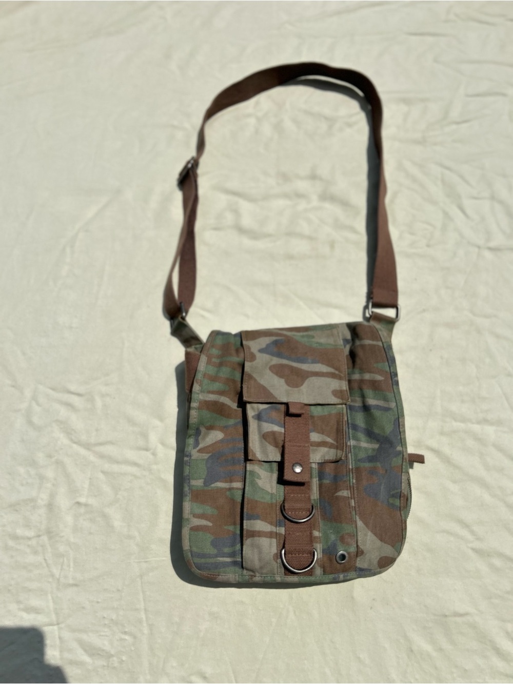 Camouflage Crossbody Messenger Bag for Men - Brown Green Camo